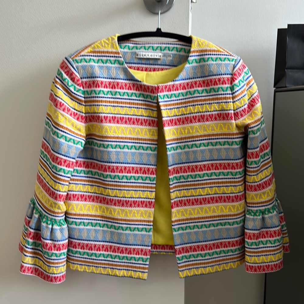 Kidman Printed Stripe Ruffle Cuff Jacket Alice and Olivia